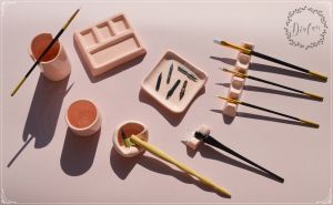 Set ceramica pentru caligrafie sau pictura - roz pal