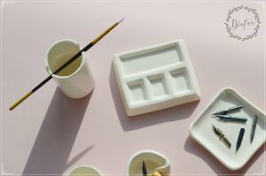 Set ceramica pentru caligrafie sau pictura - alb